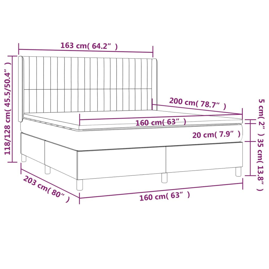 Boxspring Met Matras En Led Fluweel Zwart 160 x 200 cm Verticale strepen