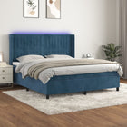 Boxspring Met Matras En Led Fluweel Donkerblauw 160 x 200 cm Verticale strepen