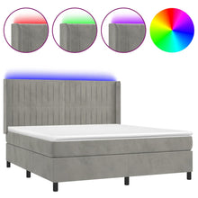Boxspring Met Matras En Led Fluweel Lichtgrijs 180 x 200 cm Verticale strepen
