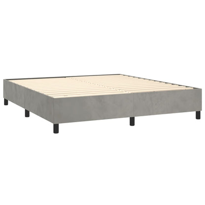 Boxspring Met Matras En Led Fluweel Lichtgrijs 180 x 200 cm Verticale strepen