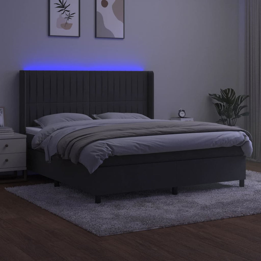 Boxspring Met Matras En Led Fluweel Donkergrijs 180 x 200 cm Verticale strepen