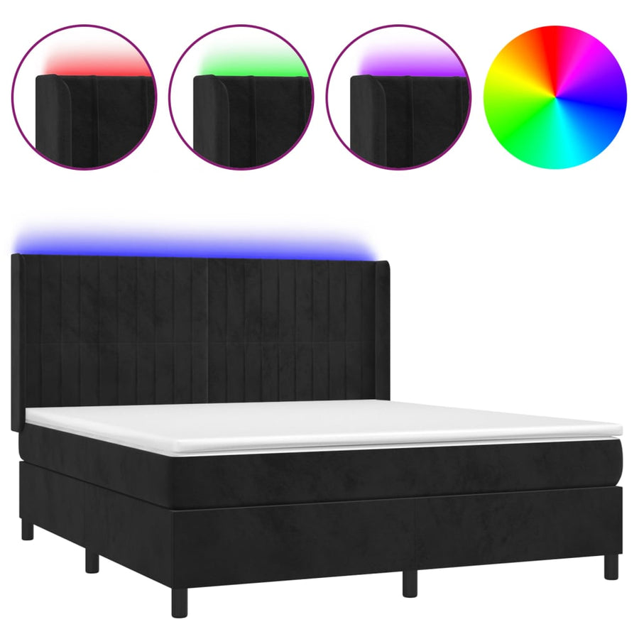 Boxspring Met Matras En Led Fluweel Zwart 180 x 200 cm Verticale strepen