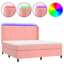 Boxspring Met Matras En Led Fluweel Roze 180 x 200 cm Verticale strepen