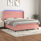 Boxspring Met Matras En Led Fluweel Roze 180 x 200 cm Verticale strepen