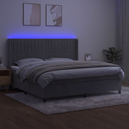 Boxspring Met Matras En Led Fluweel Lichtgrijs 200 x 200 cm Verticale strepen