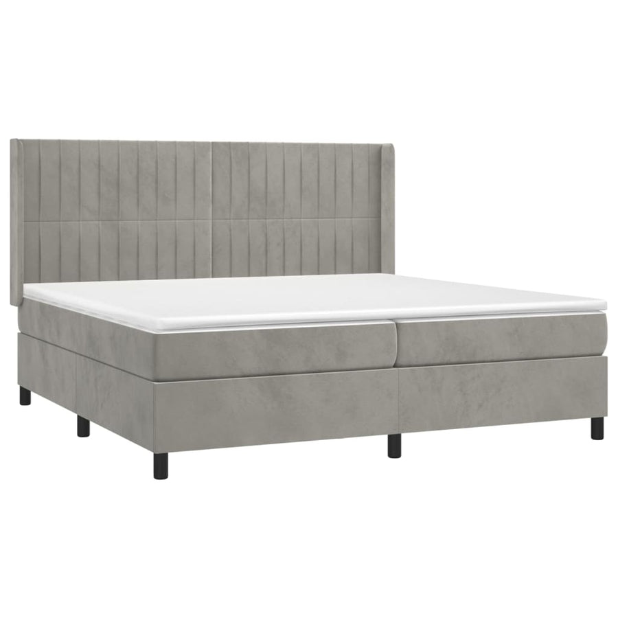 Boxspring Met Matras En Led Fluweel Lichtgrijs 200 x 200 cm Verticale strepen