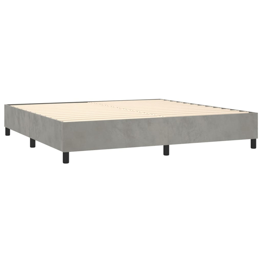 Boxspring Met Matras En Led Fluweel Lichtgrijs 200 x 200 cm Verticale strepen