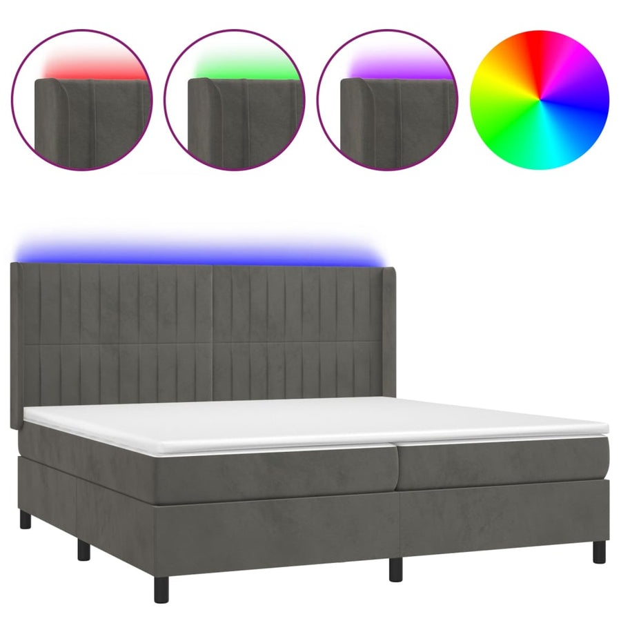 Boxspring Met Matras En Led Fluweel Donkergrijs 200 x 200 cm Verticale strepen