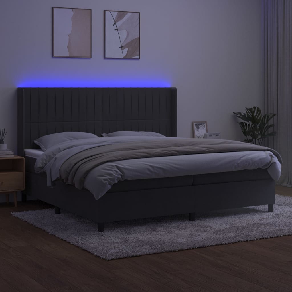 Boxspring Met Matras En Led Fluweel Donkergrijs 200 x 200 cm Verticale strepen