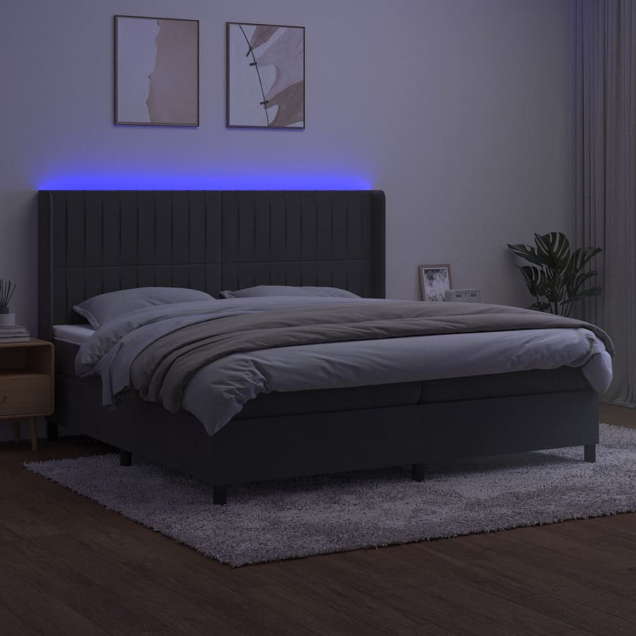 Boxspring Met Matras En Led Fluweel Donkergrijs 200 x 200 cm Verticale strepen