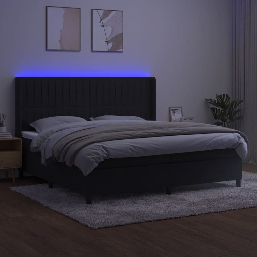 Boxspring Met Matras En Led Fluweel Zwart 200 x 200 cm Verticale strepen