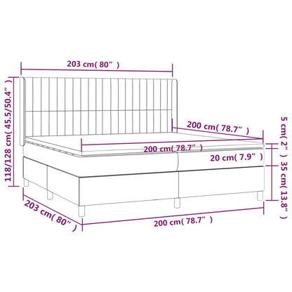 Boxspring Met Matras En Led Fluweel Zwart 200 x 200 cm Verticale strepen
