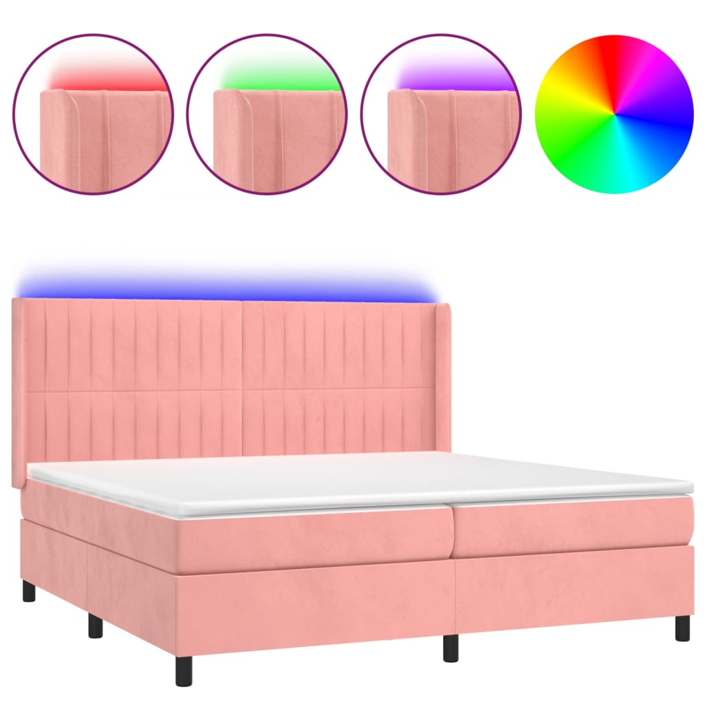 Boxspring Met Matras En Led Fluweel Roze 200 x 200 cm Verticale strepen
