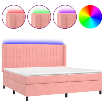 Boxspring Met Matras En Led Fluweel Roze 200 x 200 cm Verticale strepen