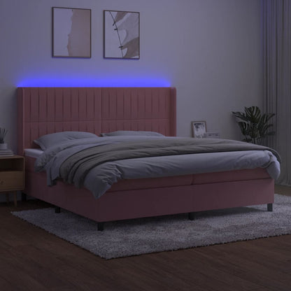 Boxspring Met Matras En Led Fluweel Roze 200 x 200 cm Verticale strepen