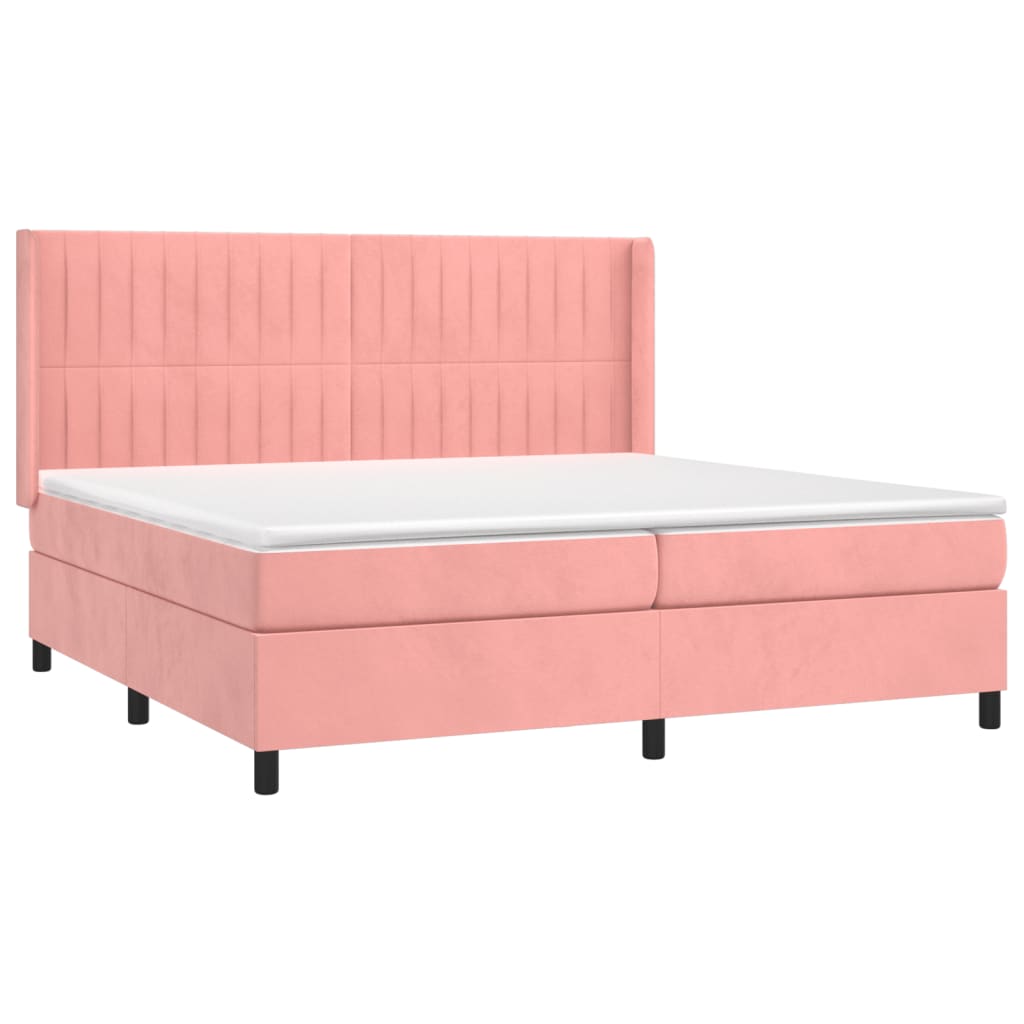 Boxspring Met Matras En Led Fluweel Roze 200 x 200 cm Verticale strepen