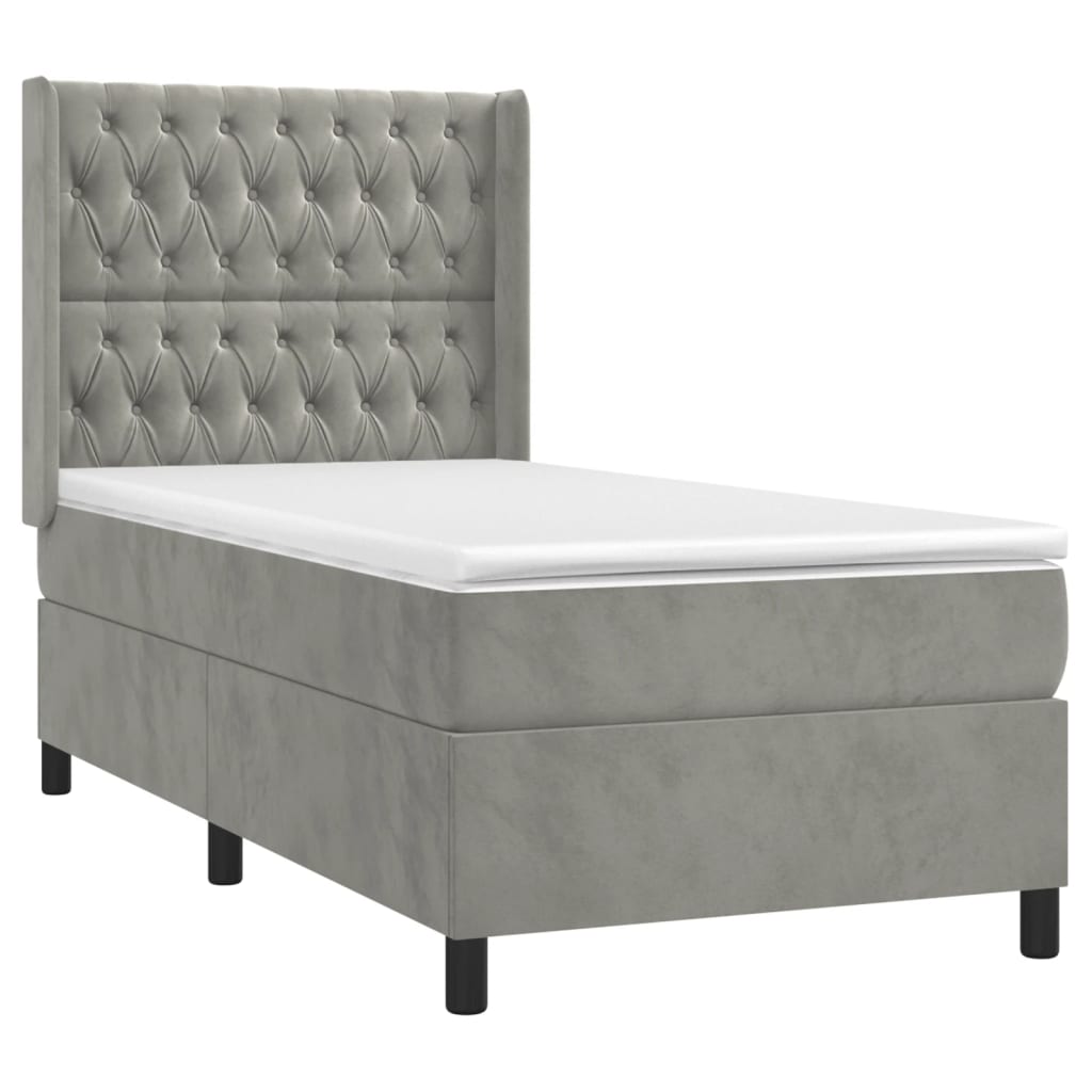 Boxspring Met Matras En Led Fluweel Lichtgrijs 80 x 200 cm Getuft ontwerp