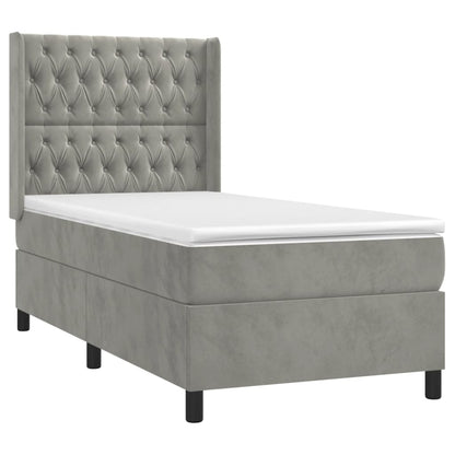 Boxspring Met Matras En Led Fluweel Lichtgrijs 80 x 200 cm Getuft ontwerp