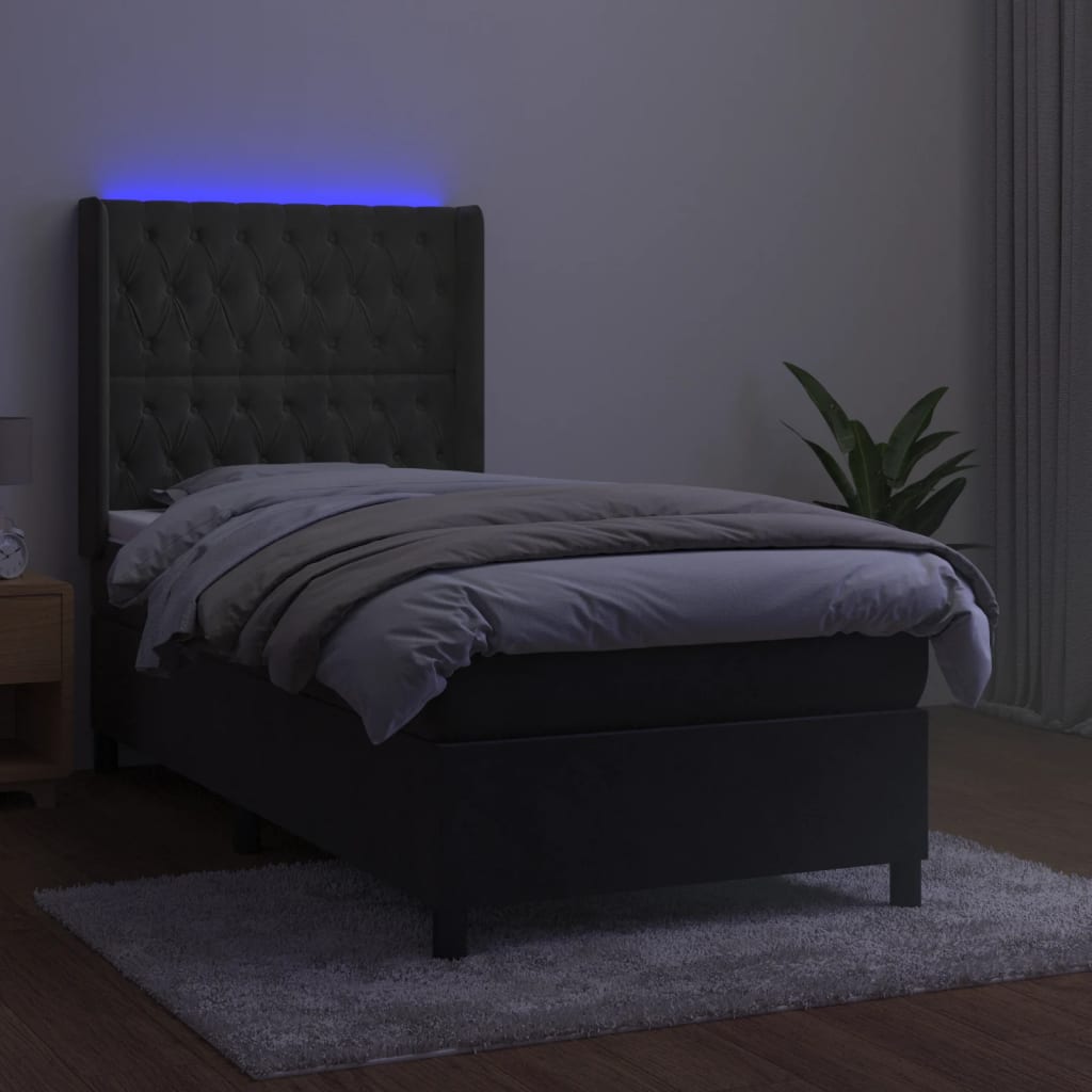 Boxspring Met Matras En Led Fluweel Donkergrijs 80 x 200 cm Getuft ontwerp