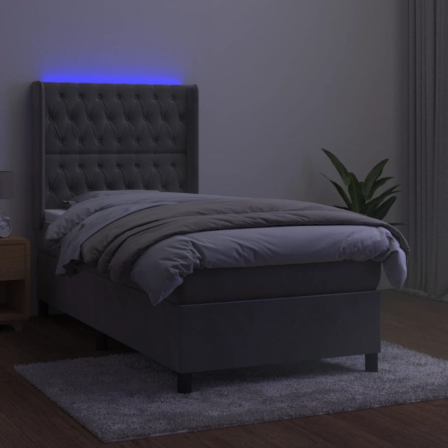 Boxspring Met Matras En Led Fluweel Lichtgrijs 90 x 190 cm Getuft ontwerp