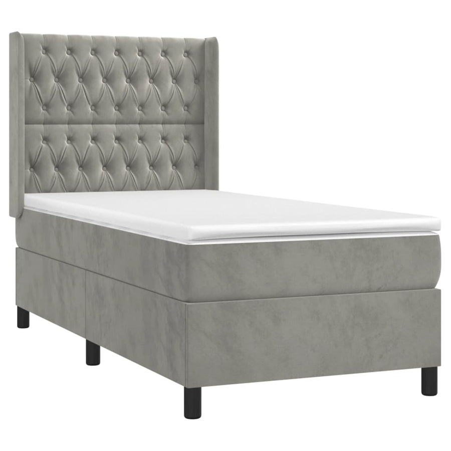Boxspring Met Matras En Led Fluweel Lichtgrijs 90 x 190 cm Getuft ontwerp