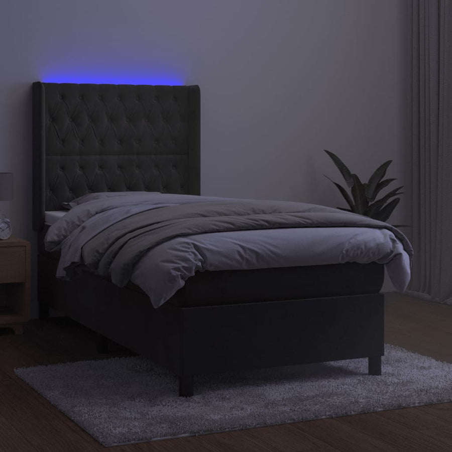 Boxspring Met Matras En Led Fluweel Donkergrijs 90 x 190 cm Getuft ontwerp