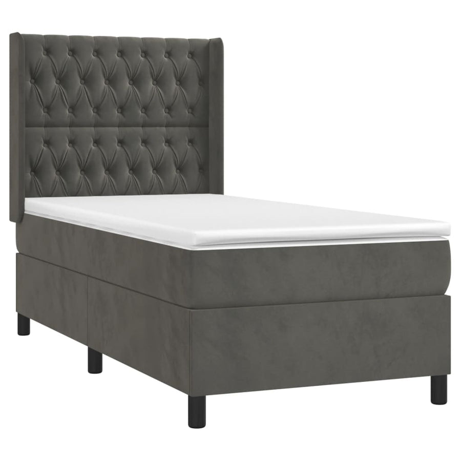Boxspring Met Matras En Led Fluweel Donkergrijs 90 x 190 cm Getuft ontwerp
