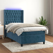 Boxspring 90x190 cm blauw fluweel met led