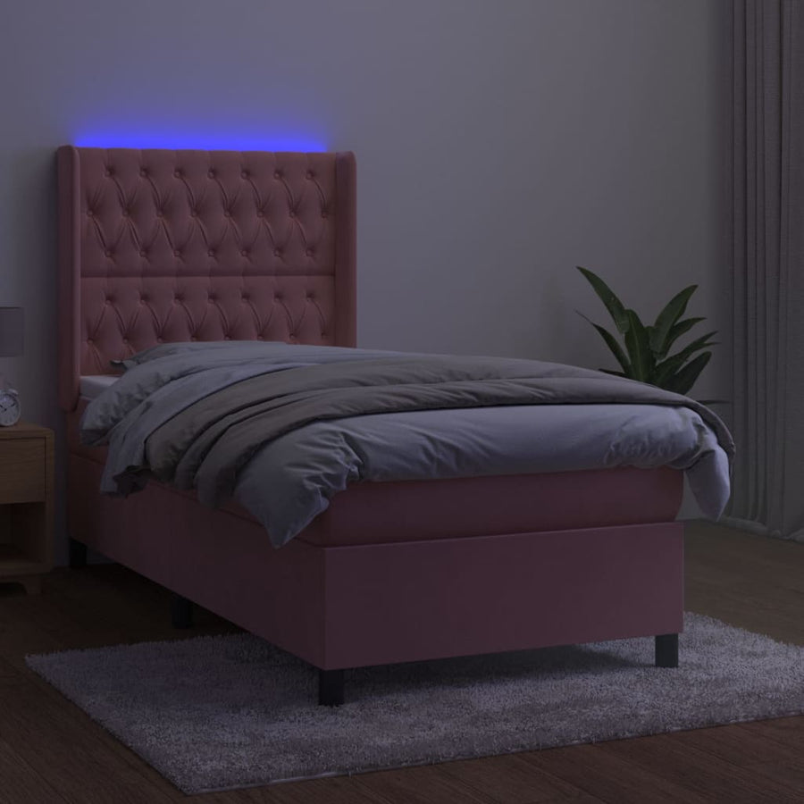 Boxspring Met Matras En Led Fluweel Roze 90 x 190 cm Getuft ontwerp
