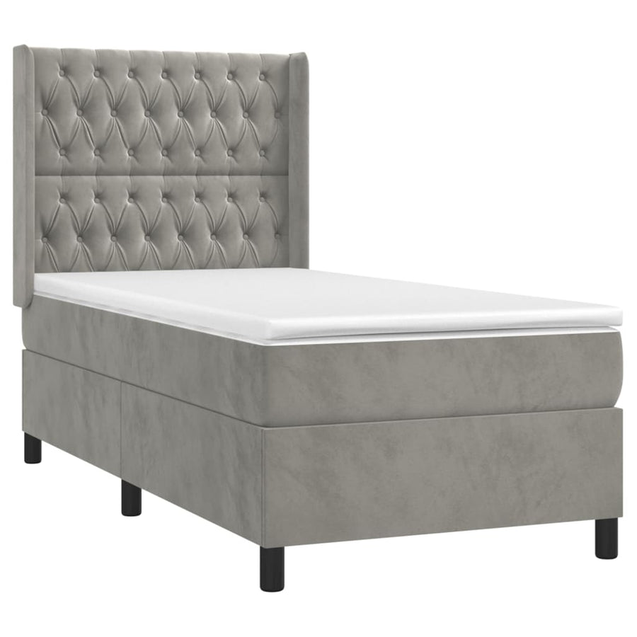 Boxspring Met Matras En Led Fluweel Lichtgrijs 90 x 200 cm Getuft ontwerp