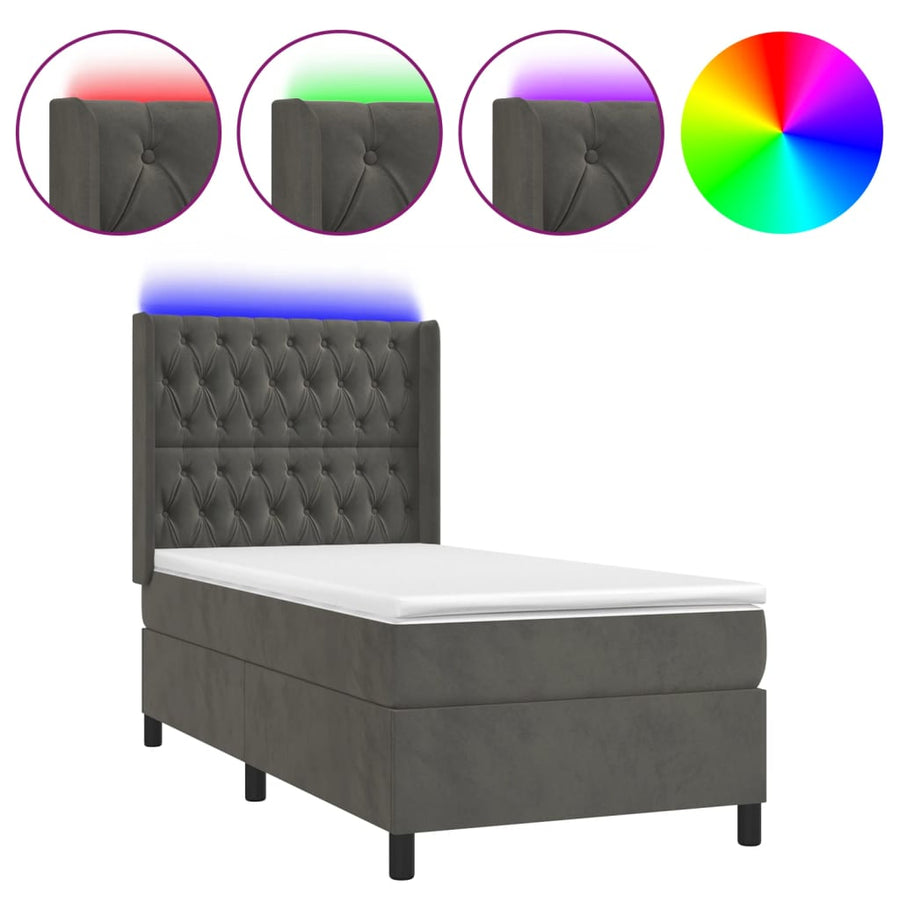 Boxspring Met Matras En Led Fluweel Donkergrijs 90 x 200 cm Getuft ontwerp