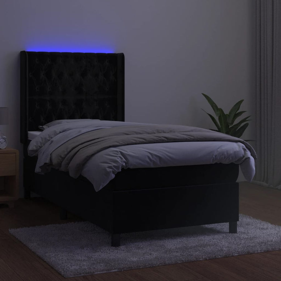 Boxspring Met Matras En Led Fluweel Zwart 90X200 Cm Zwart 90 x 200 cm Getuft ontwerp