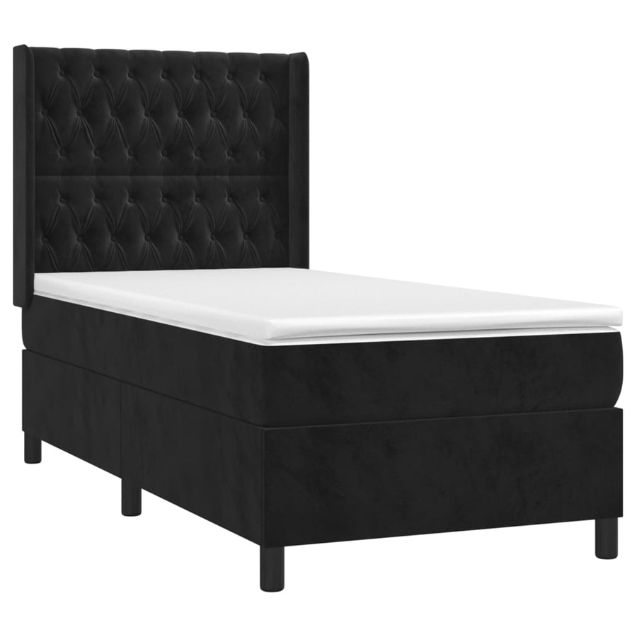 Boxspring Met Matras En Led Fluweel Zwart 90X200 Cm Zwart 90 x 200 cm Getuft ontwerp