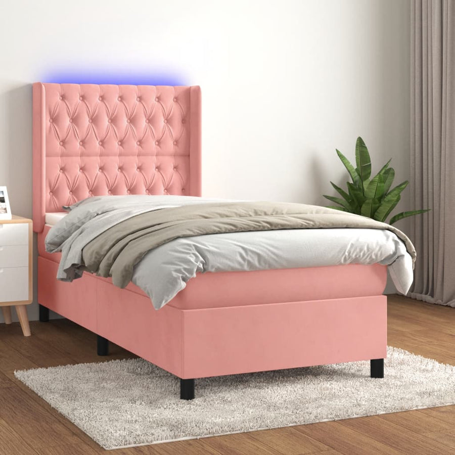 Boxspring Met Matras En Led Fluweel Roze 90 x 200 cm Getuft ontwerp