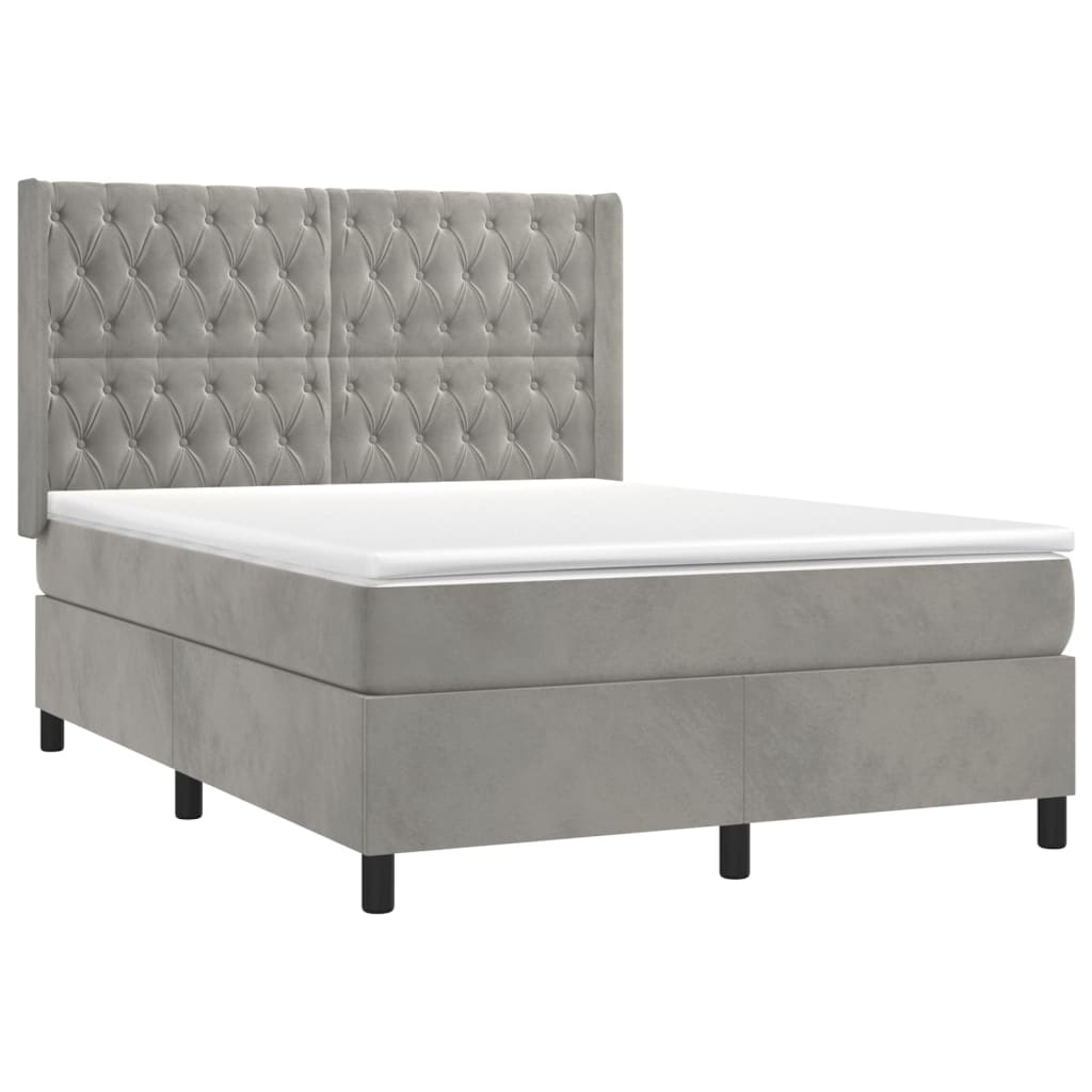Boxspring Met Matras En Led Fluweel Lichtgrijs 140 x 190 cm Getuft ontwerp