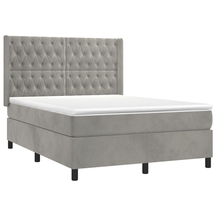 Boxspring Met Matras En Led Fluweel Lichtgrijs 140 x 190 cm Getuft ontwerp