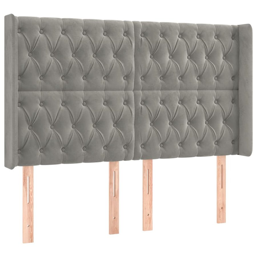 Boxspring Met Matras En Led Fluweel Lichtgrijs 140 x 190 cm Getuft ontwerp