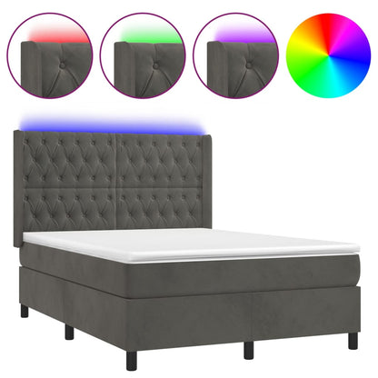 Boxspring Met Matras En Led Fluweel Donkergrijs 140 x 190 cm Getuft ontwerp