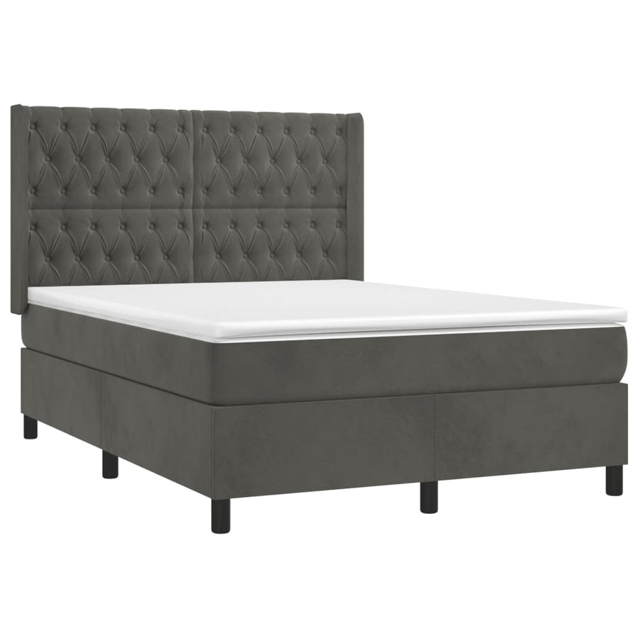 Boxspring Met Matras En Led Fluweel Donkergrijs 140 x 190 cm Getuft ontwerp
