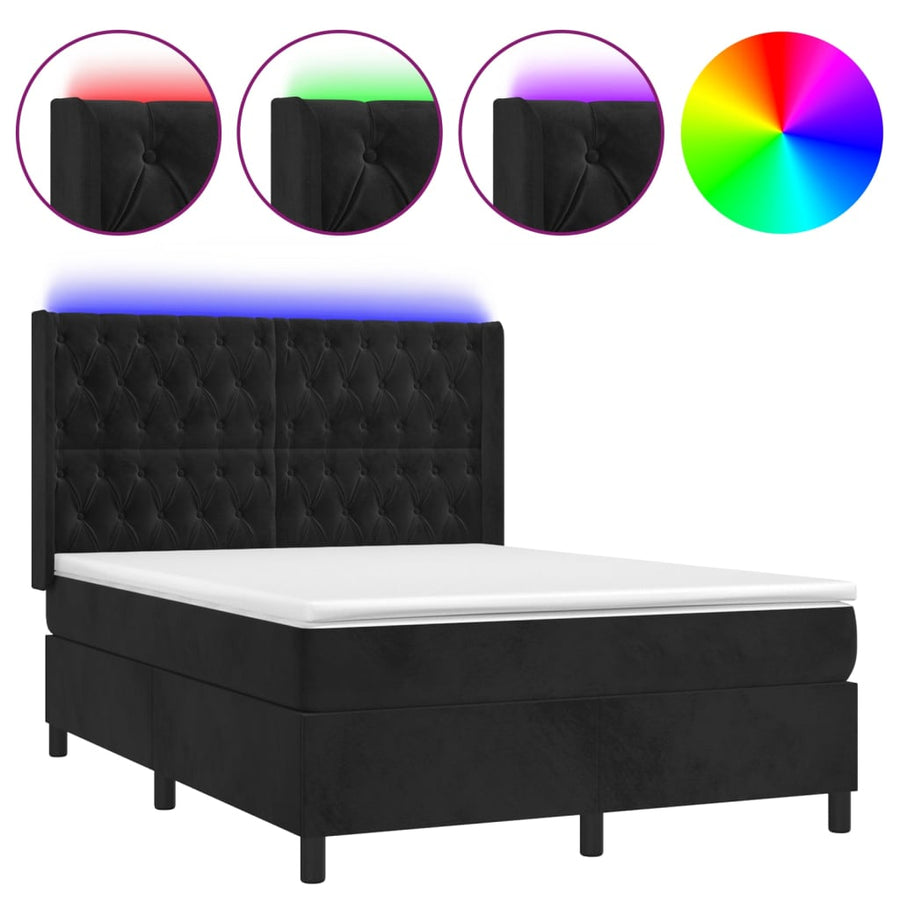 Boxspring Met Matras En Led Fluweel Zwart 140 x 190 cm Getuft ontwerp