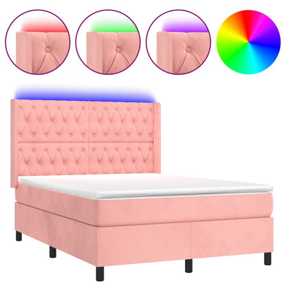 Boxspring Met Matras En Led Fluweel Roze 140 x 190 cm Getuft ontwerp