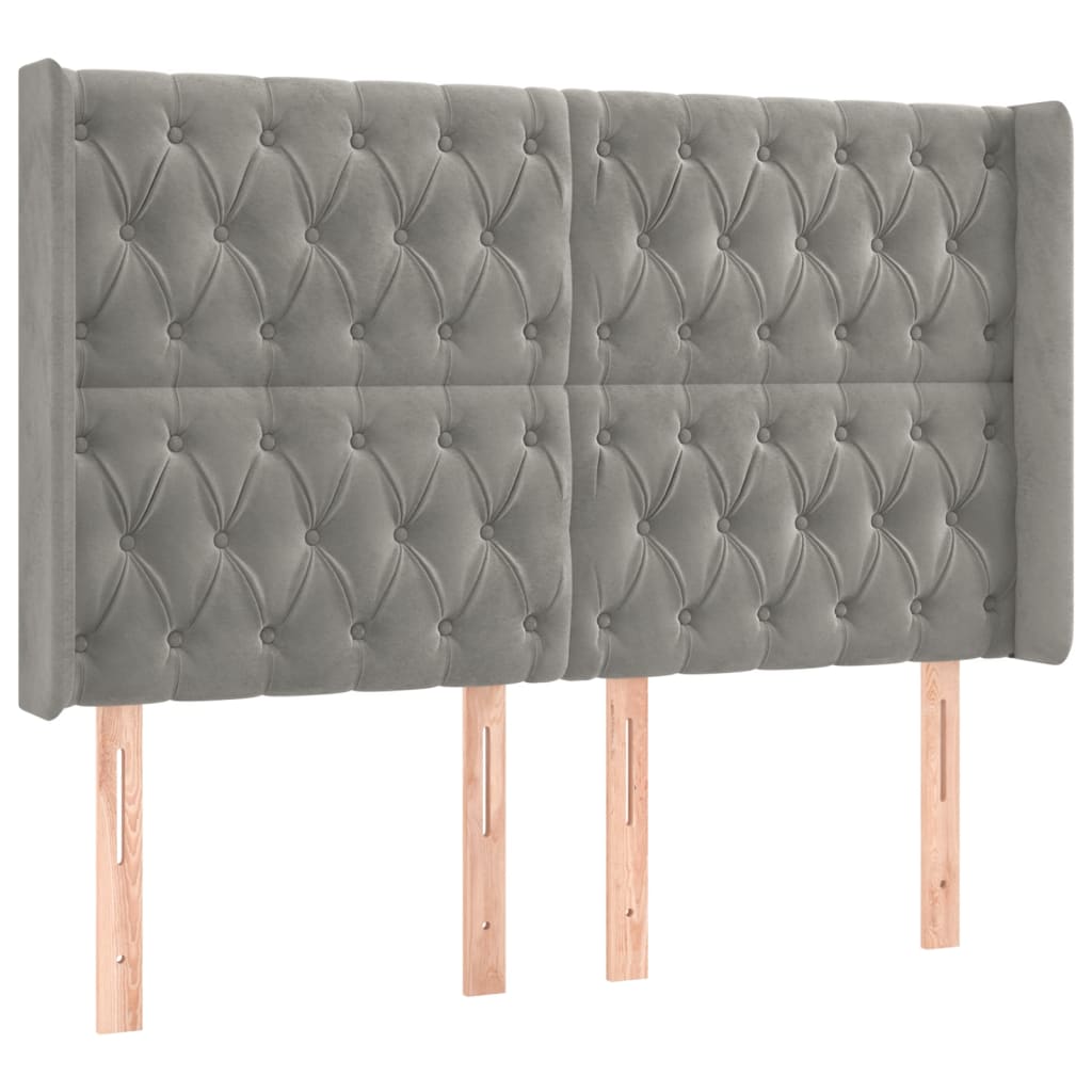 Boxspring Met Matras En Led Fluweel Lichtgrijs 140 x 200 cm Getuft ontwerp