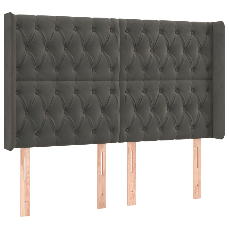 Boxspring Met Matras En Led Fluweel Donkergrijs 140 x 200 cm Getuft ontwerp