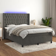 Boxspring met matras en LED 140x200 cm donkergrijs