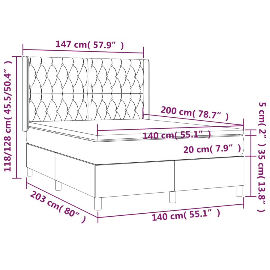 Boxspring Met Matras En Led Fluweel Zwart 140 x 200 cm Getuft ontwerp
