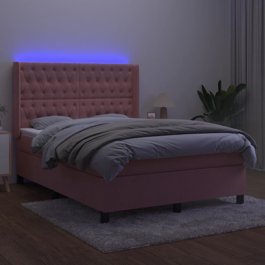 Boxspring Met Matras En Led Fluweel Roze 140 x 200 cm Getuft ontwerp