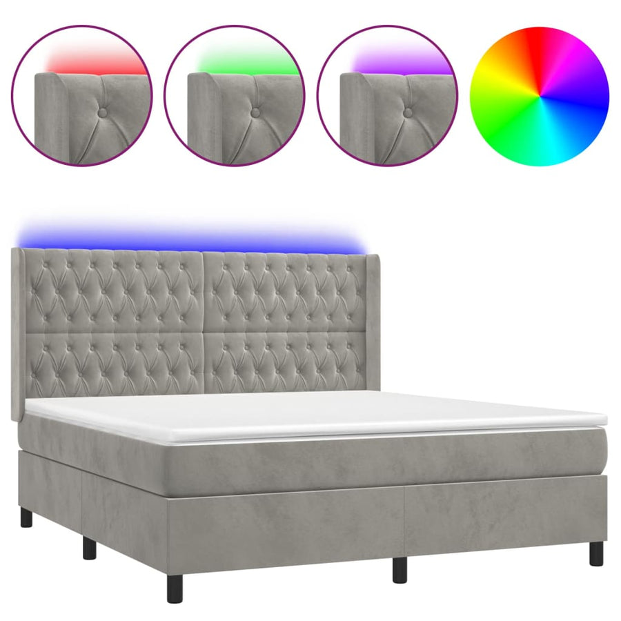 Boxspring Met Matras En Led Fluweel Lichtgrijs 160 x 200 cm Getuft ontwerp