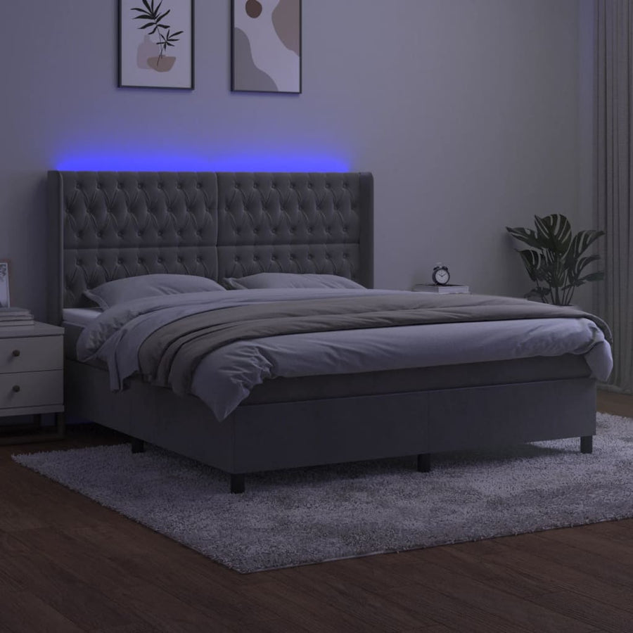 Boxspring Met Matras En Led Fluweel Lichtgrijs 160 x 200 cm Getuft ontwerp