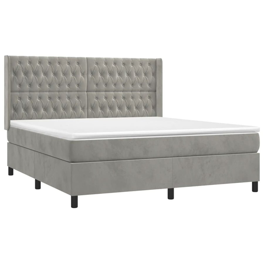 Boxspring Met Matras En Led Fluweel Lichtgrijs 160 x 200 cm Getuft ontwerp