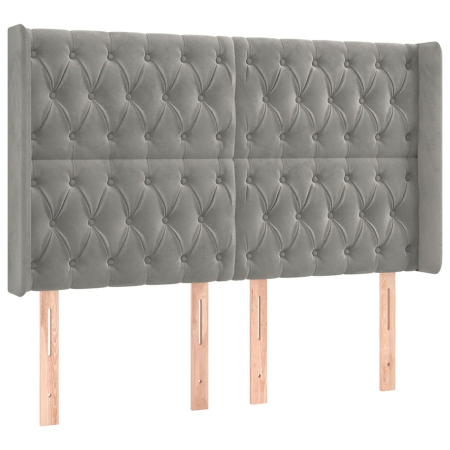 Boxspring Met Matras En Led Fluweel Lichtgrijs 160 x 200 cm Getuft ontwerp